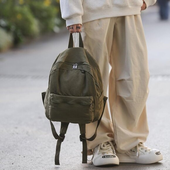 Mini Canvas Backpack for Women Small Travel Purse Vintage Green - Picture 4 of 6